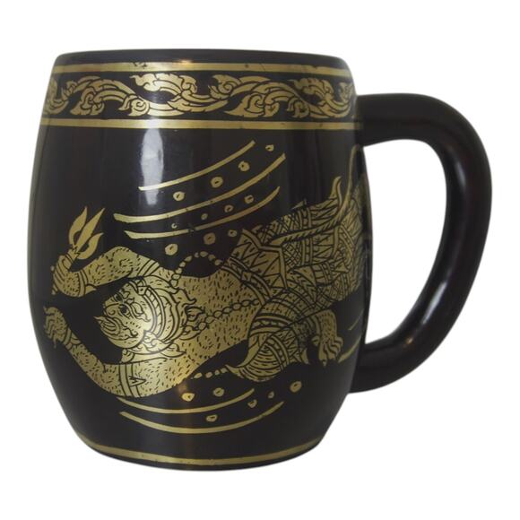 Unbranded Other - Thai Ramakien Hanuman Mermaid Black Gold Decorative Mug